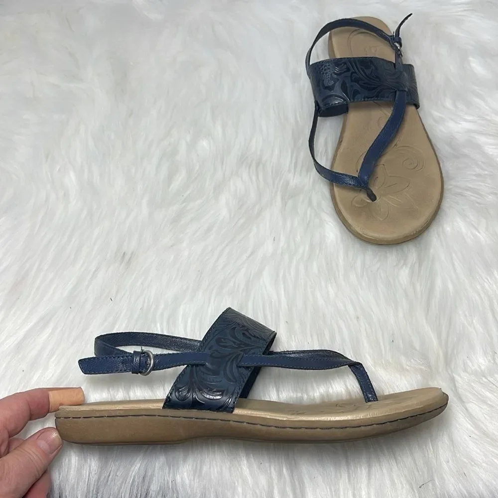 Born BOC Black Faux Leather Embossed Strap‎ Thong Sandals Sz 8